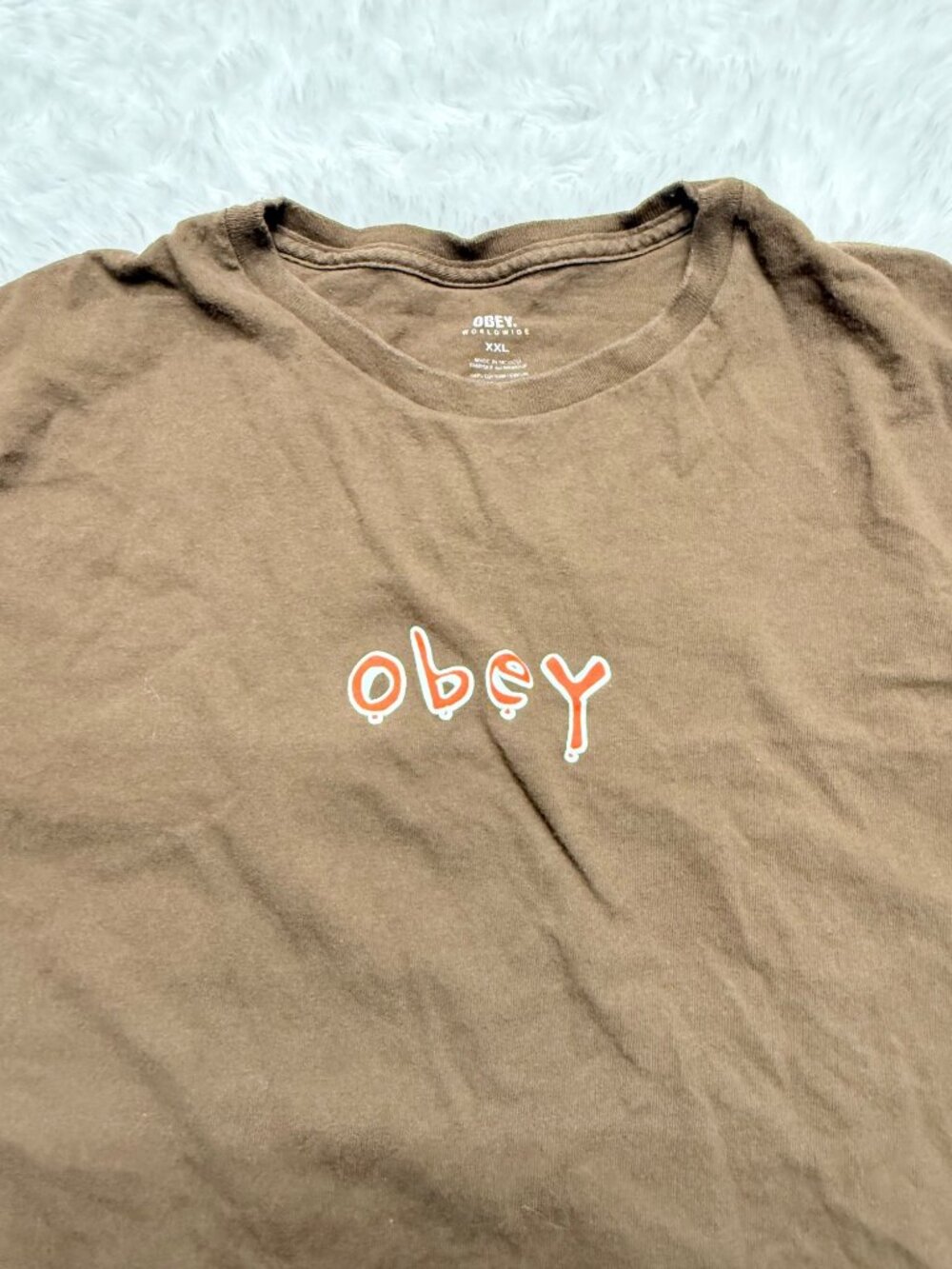Obey Worldwide Brown Crewneck T-shirt Size XXL - Picture 2 of 4